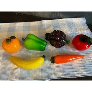Vintage Hand-Blown Glass Fruit & Vegetable Set 6 Pieces - Murano Style Art Glass